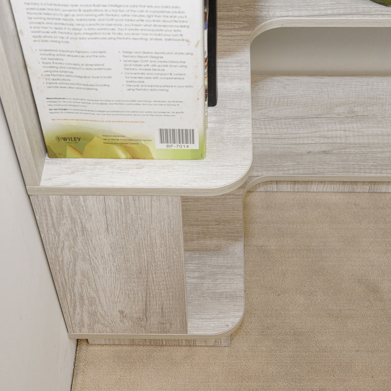 L-Shaped Corner Bookshelf 90Cm Extended Size 5 Tier Freestanding Display Shelf With Anti Tip Safety Features - Light Gray