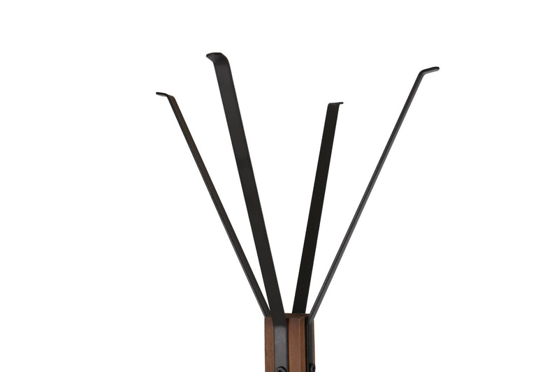 Reclaimed Wood And Metal Freestanding Coat Rack With Hooks Use In Bedroom, Living Room - Natural
