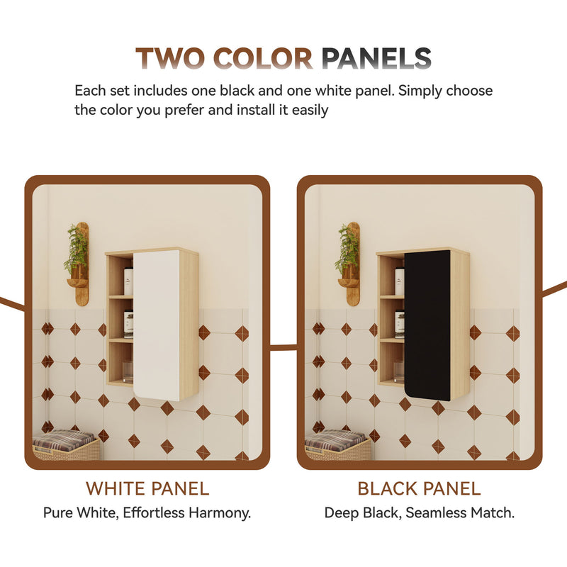 24" Bathroom Vanity With Sink & Wall Mounted Side Cabinet, Vanity Set With Thin Edge Sink, Interchangeable & Door Panels, Open & Hidden Storage - Black / Light Oak / White