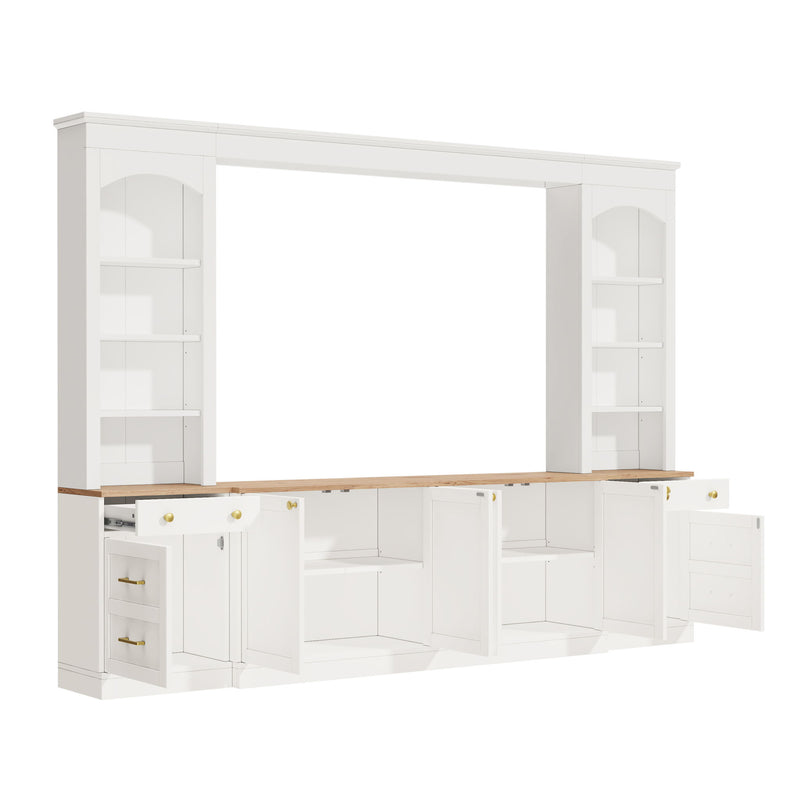 Arched Entertainment Center Wall Unit With Bookshelf, Retro Large TV Stand