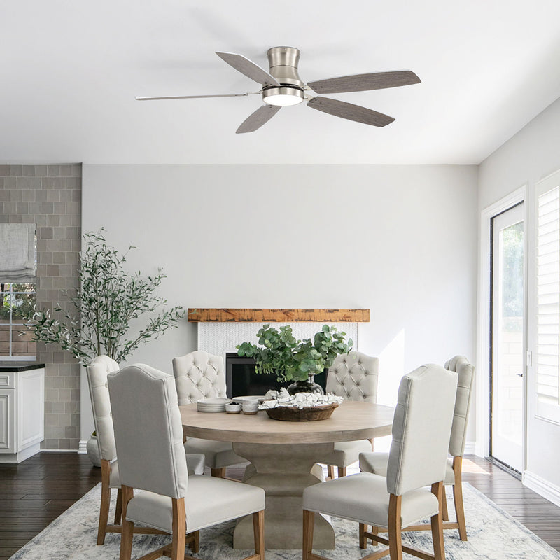52" Flush Mount Ceiling Fan With Light, DC Motor, Remote Control, Dual Color