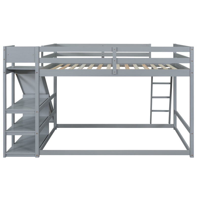 Bunk Bed With Ladder, Slide, And Shelves Pine Wood
