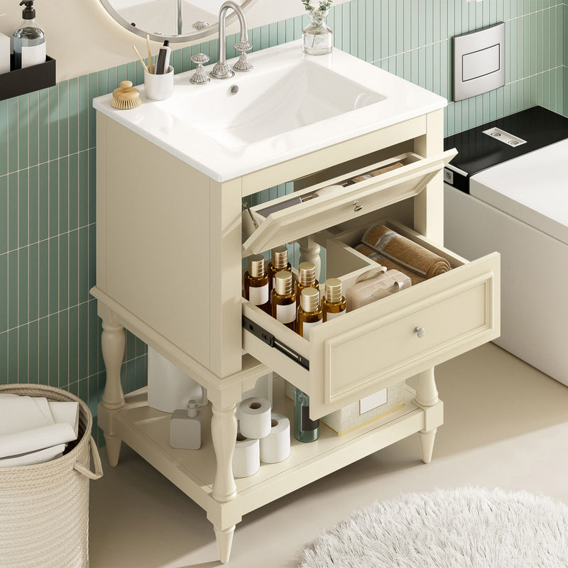 Bathroom Vanity With Sink, 2 Drawers Storage Cabinet, Open Shelf