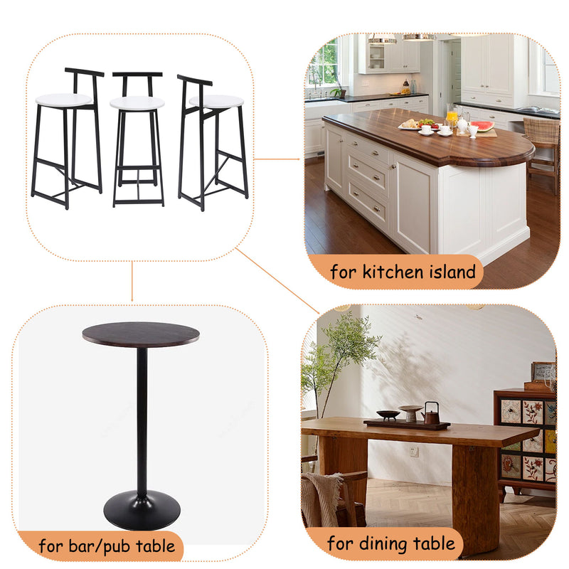 Modern Bar Stools With Backrest For Kitchen (Set of 3)