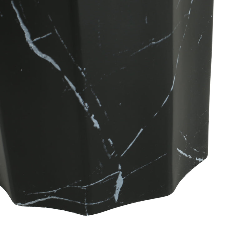 Outdoor Lightweight Concrete BMarble Effect Side Table, Living Room End Table - Black / Marble