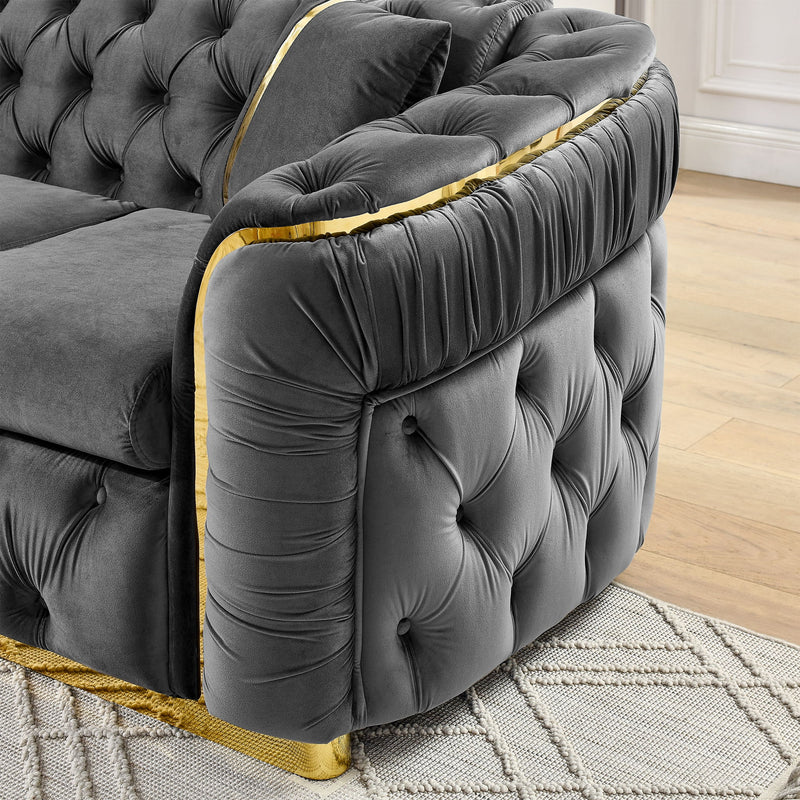 Button Tufted Couch With 2 Pillows, 3 Seater Luxury Chesterfield Sofa