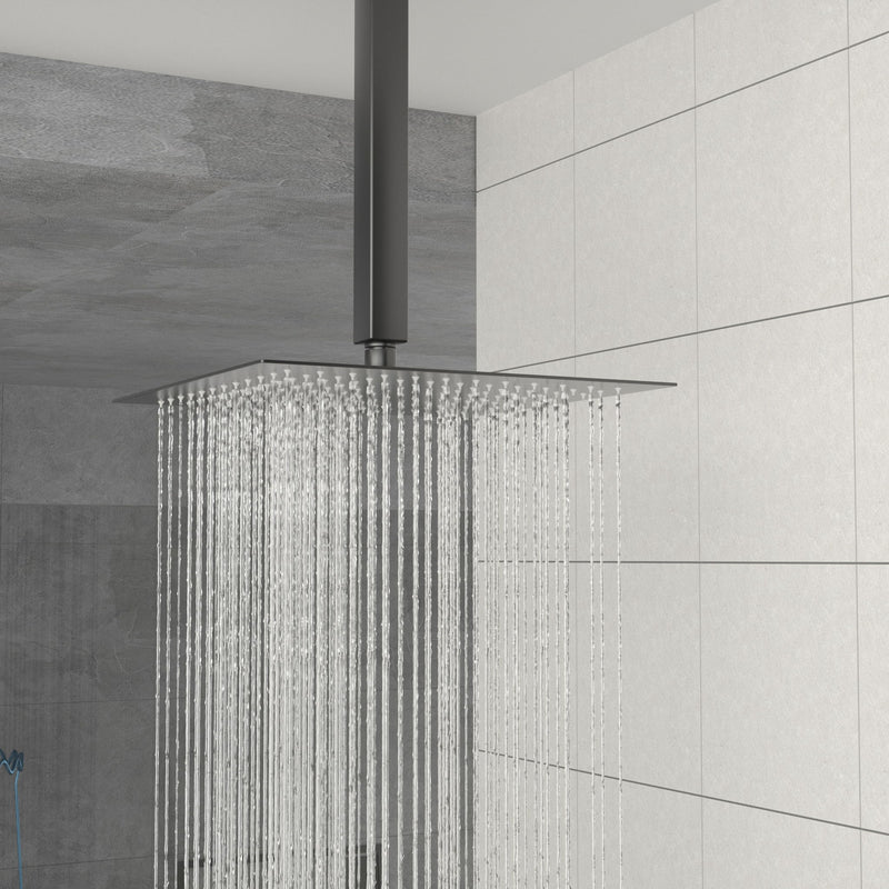 Dual Shower Head 10" Ceiling Mount Square Shower System With Rough In Valve - Matte Black
