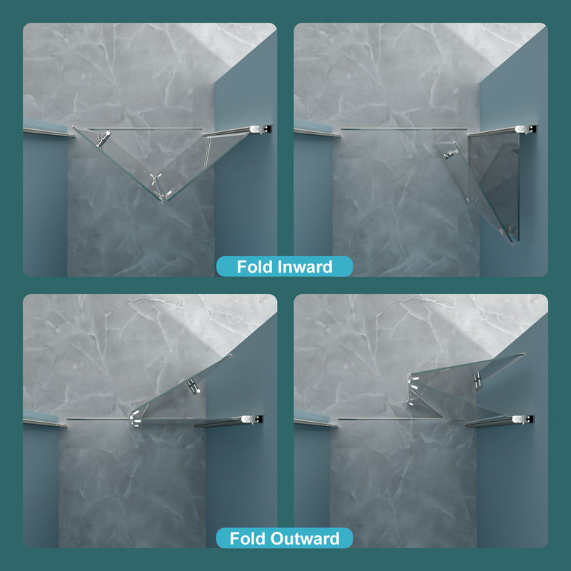 Fold Frameless Shower Door With Tempered Glass - Chrome