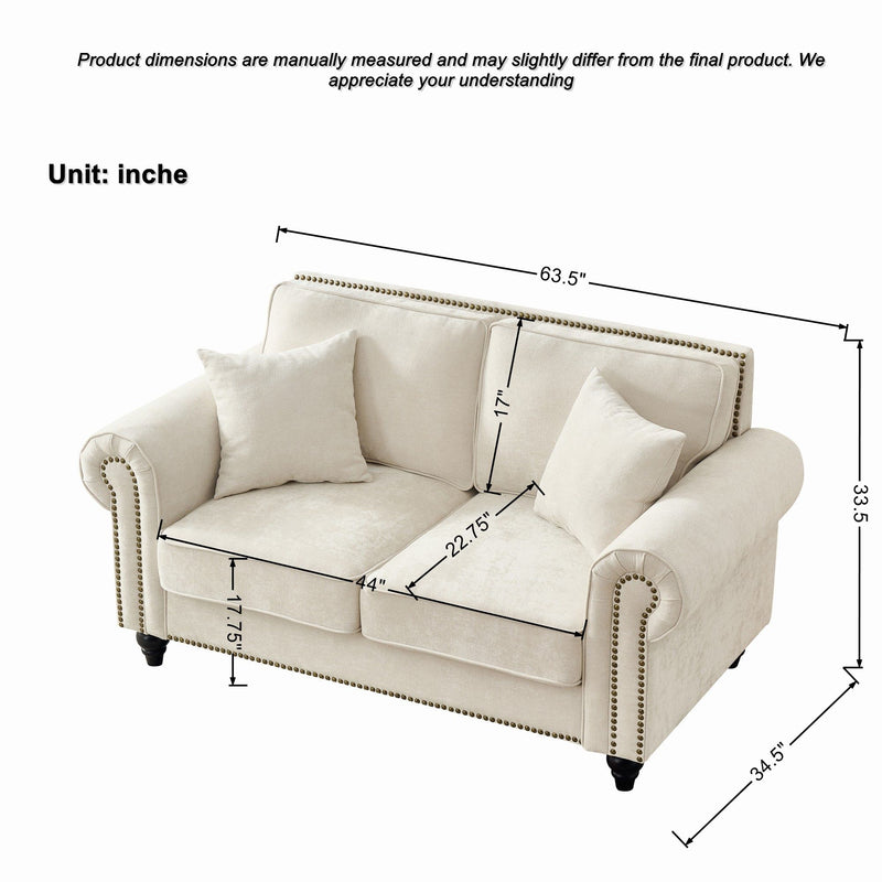 2 Seater Sofa With Rolled Arms, Tufted Upholstered Couch