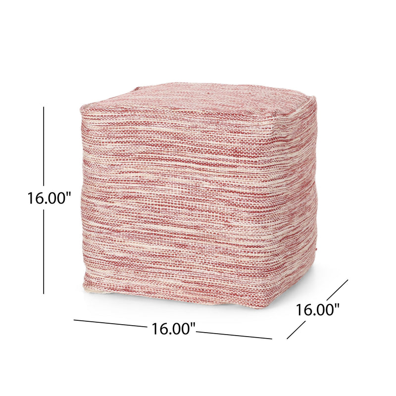 Enigma - Yarn And Cotton Square Pouf Ottoman With Polystyrene Beads - Red