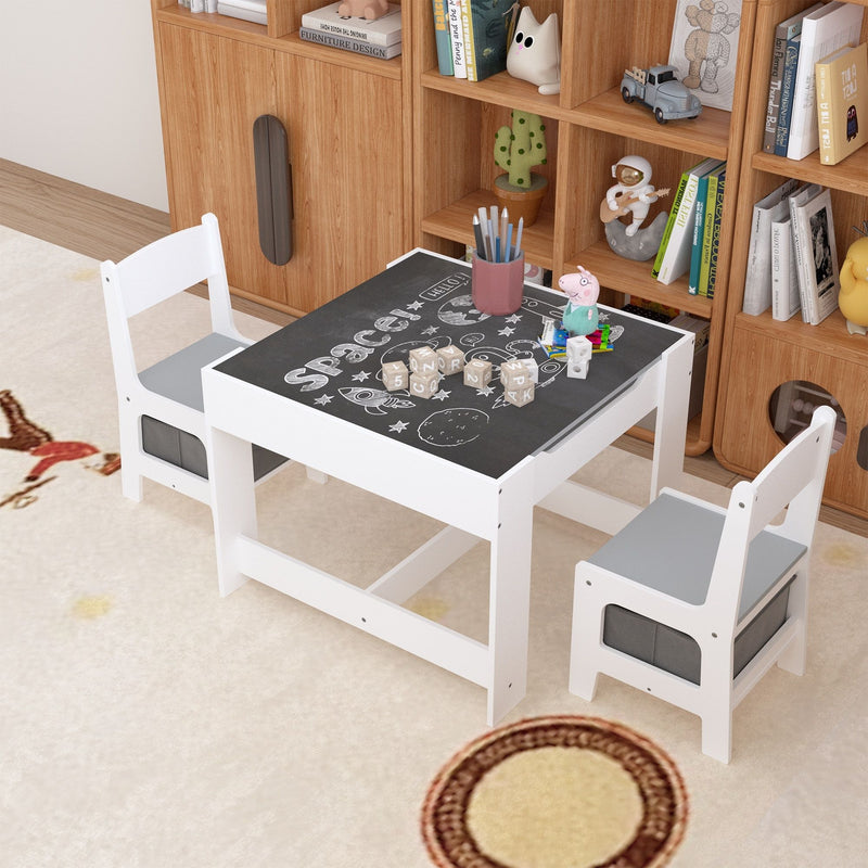 Kids Table And Chair Set, 3 In 1 Activity Table With Storage Drawer For Toddlers Drawing, Reading, Crafts, 2 In 1 Detachable Top - White