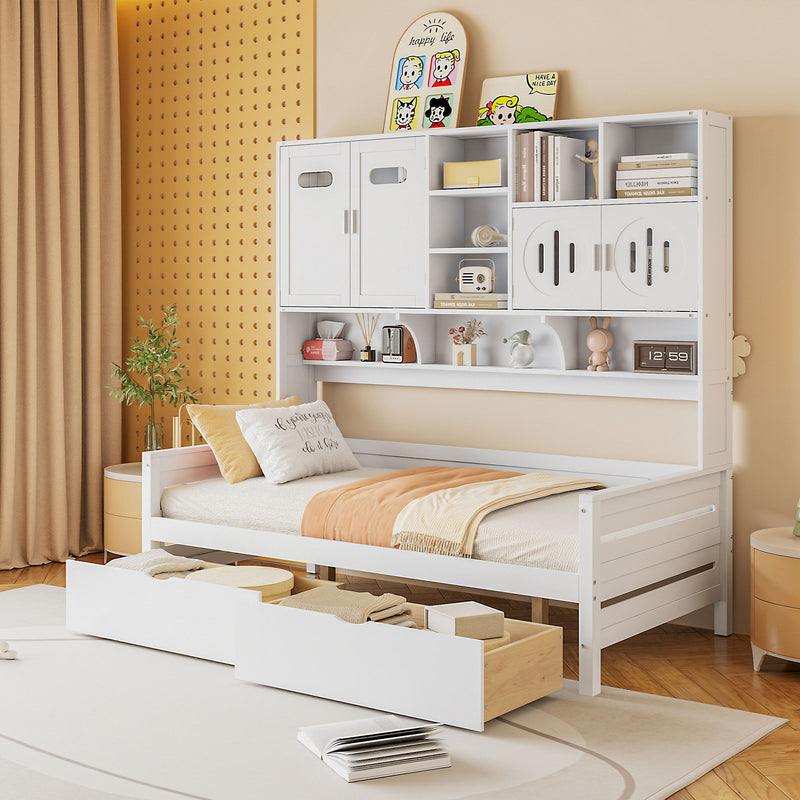 Daybed With All-In-One Cabinet And Shelf