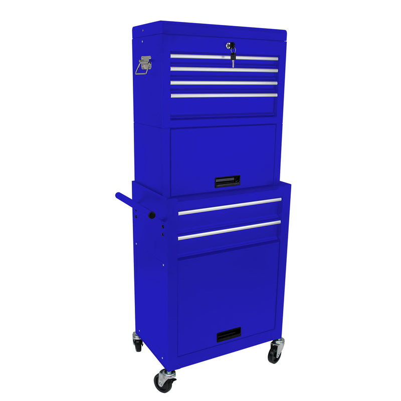 6 Drawer Lockable Tool Cabinet On Wheels, Steel Rolling Tool Chest With Detachable Toolbox
