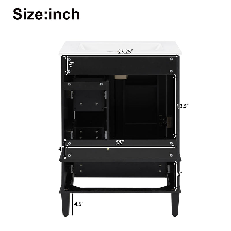 Bathroom Vanity With Integrated Basin, Soft Close Drawers, Door Mounted Double Layer Shelf