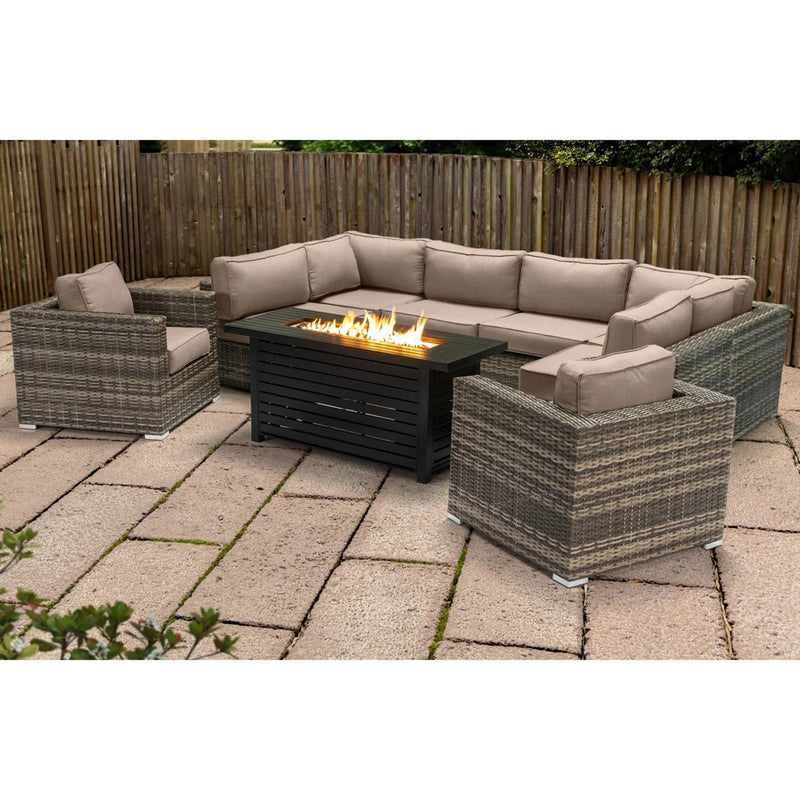 9 Piece Outdoor Sectional Set With Fire Pit Table And Cushions - Beige
