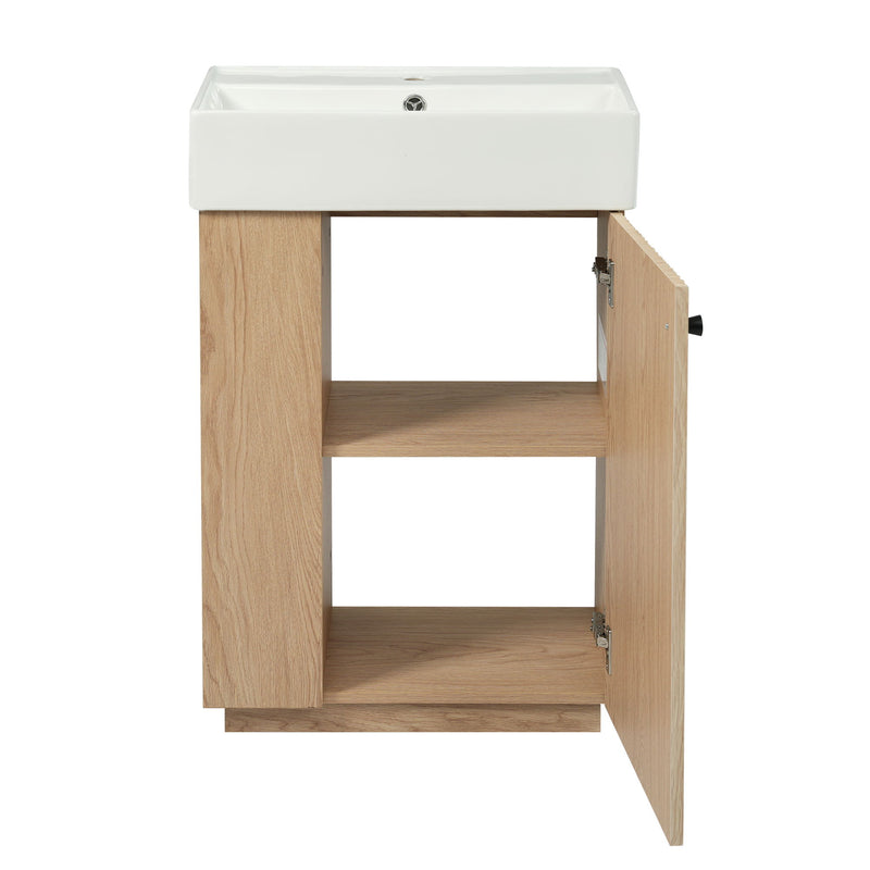 Bathroom Vanity With Sink, Freestanding Wood Grain Cabinet With Storage