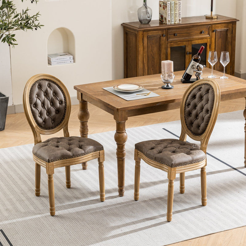 French Style Solid Wood Frame Antique Painting, Hand-Pulled Buckle Decoration Artificial Dining Chair With Nailhead Trim, Wood Legs