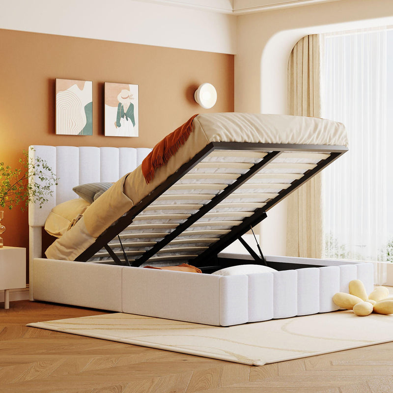 Elegant Upholstered Platform Bed With Hydraulic Storage System