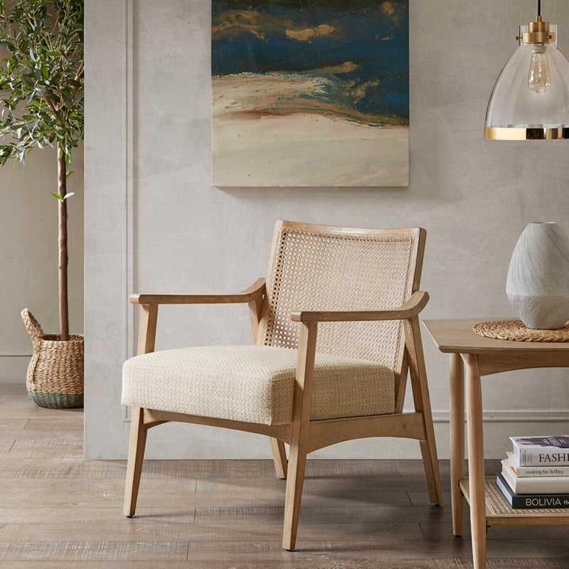 Chair With Cane Inset Back And Upholstered Seat - Light Brown