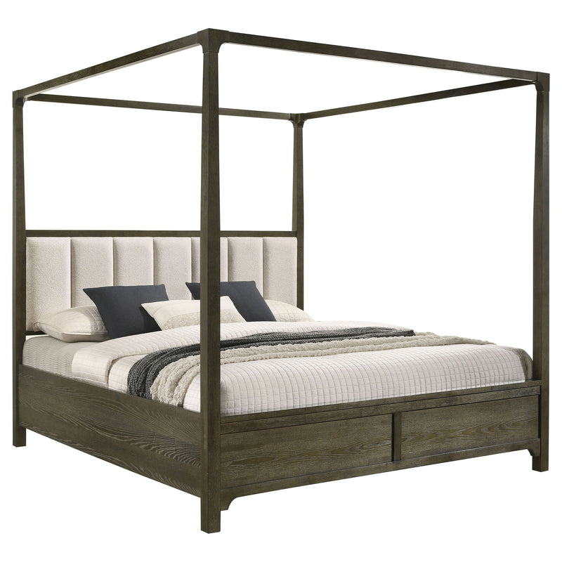 Sundance - Queen Canopy Bed With Upholstered Headboard - Dark Brown
