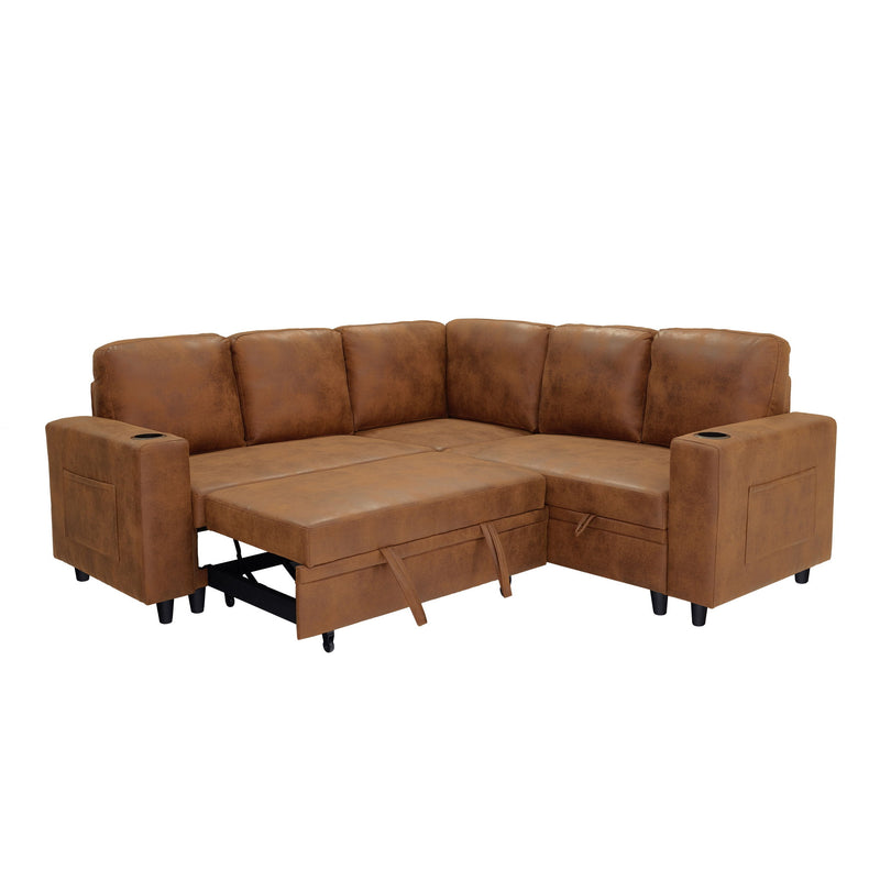 Upholstered L - Shape Sectional Sofa Bed With Pull Out Sleeper And Storage