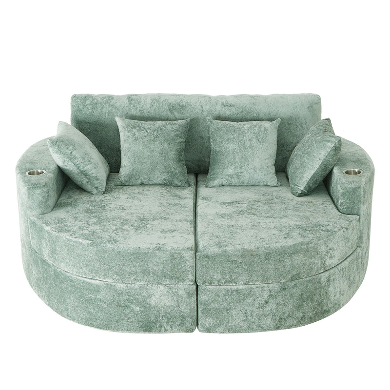 Boneless Design Upholstered Sofa Bed With Cup Holders