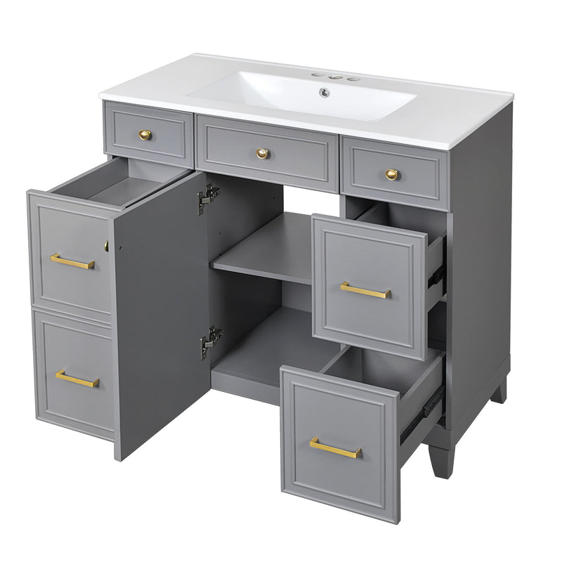 Bathroom Vanity With Ceramic Sink, Soft Close Doors, Adjustable Shelves