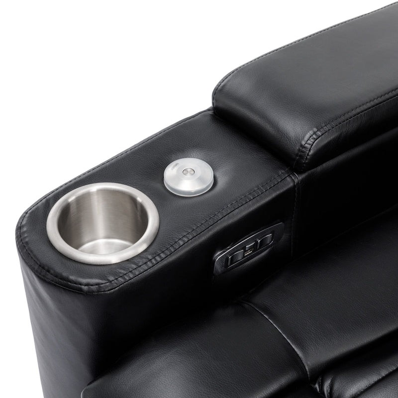270° Power Swivel Recliner Home Theater Chair With Hidden Arm Storage, LED Light, Cup Holder, And Tray Table