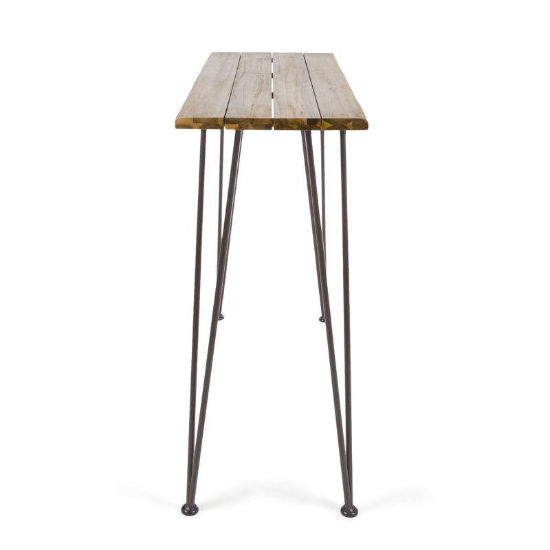 Outdoor Bar Table With Wood Tabletop And Iron Hairpin Legs - Black / Teak