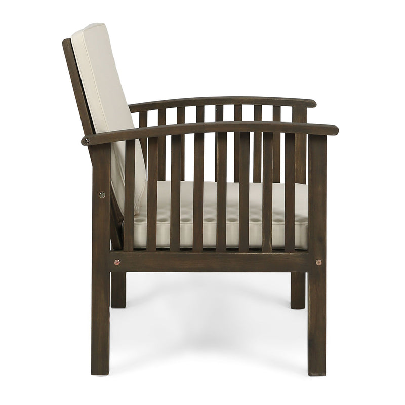 Casa Acacia Wood Club Chairs (Set of 2) With Water Resistant Cushions - Gray / Cream
