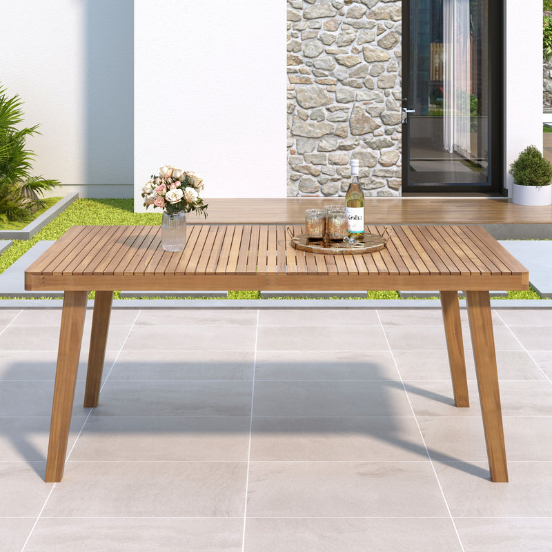 Outdoor Dining Table With Slatted Top, Ideal For Patio