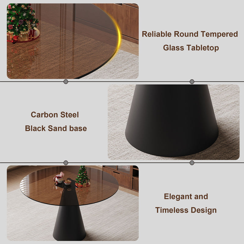 Round Dining Table & Tempered Glass Top - Black / Brown