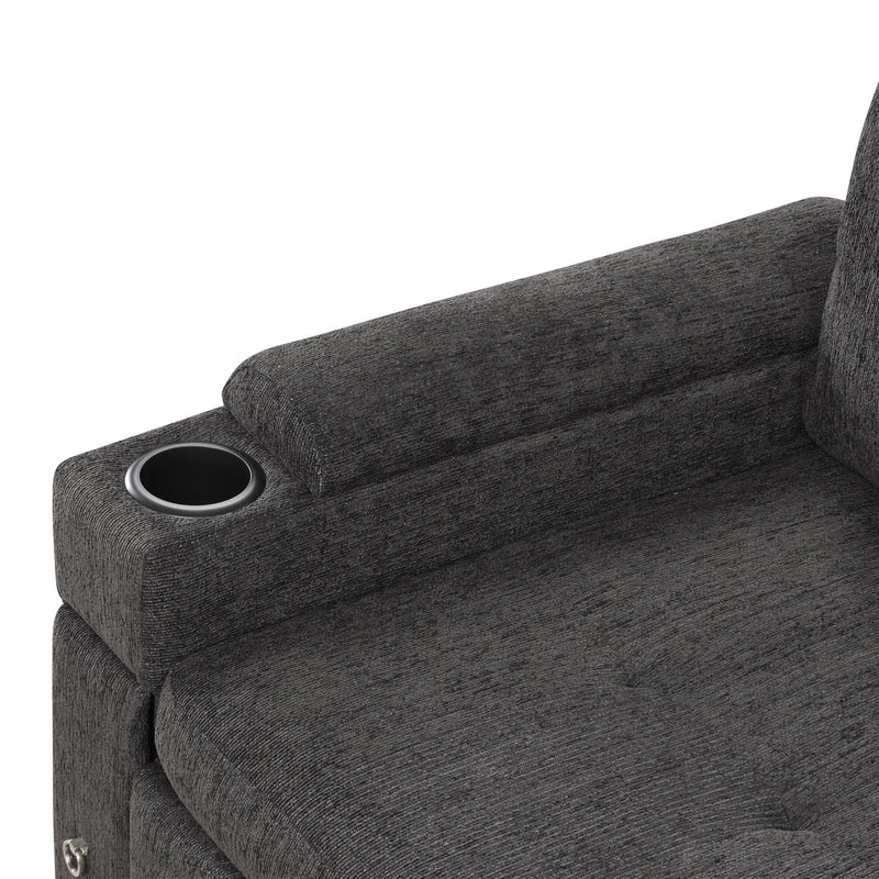 Convertible L Shaped Sofa Couch With Storage, Cup Holders, USB Ports