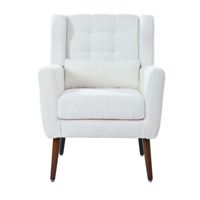 Modern Accent Chair, Arm Chairs For Living Room, Upholstered Mordern Armchair, Comfy Soft Padded Lounge Chair In Small Space, Bedroom, With Pillow, Solid Wood Leg