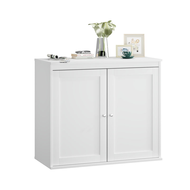 Kitchen Storage Cabinet With Double Doors, Adjustable Shelves, Sideboard Buffet For Dining Room - White