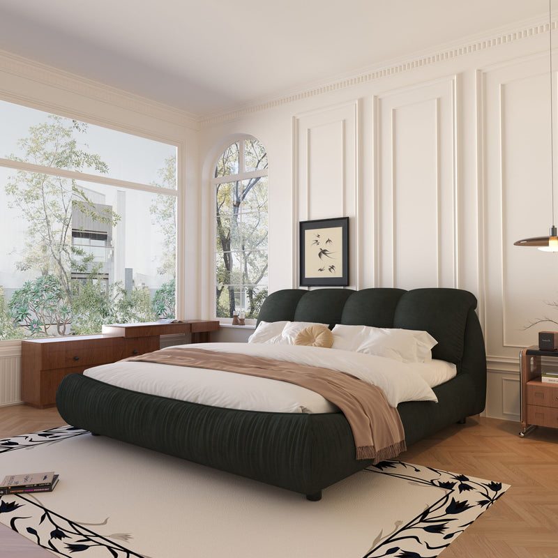 Luxury Upholstered Platform Bed With Oversized Padded Backrest And Solid Wood Frame