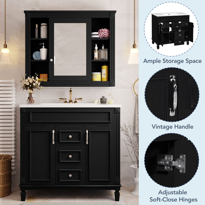 Bathroom Vanity With Top Sink, Mirror Cabinet, 2 Soft Closing Doors & 2 Drawers