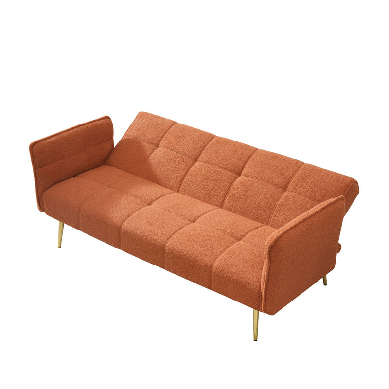 Convertible Double Futon Sofa Bed With Folding Armrests For Living Rooms
