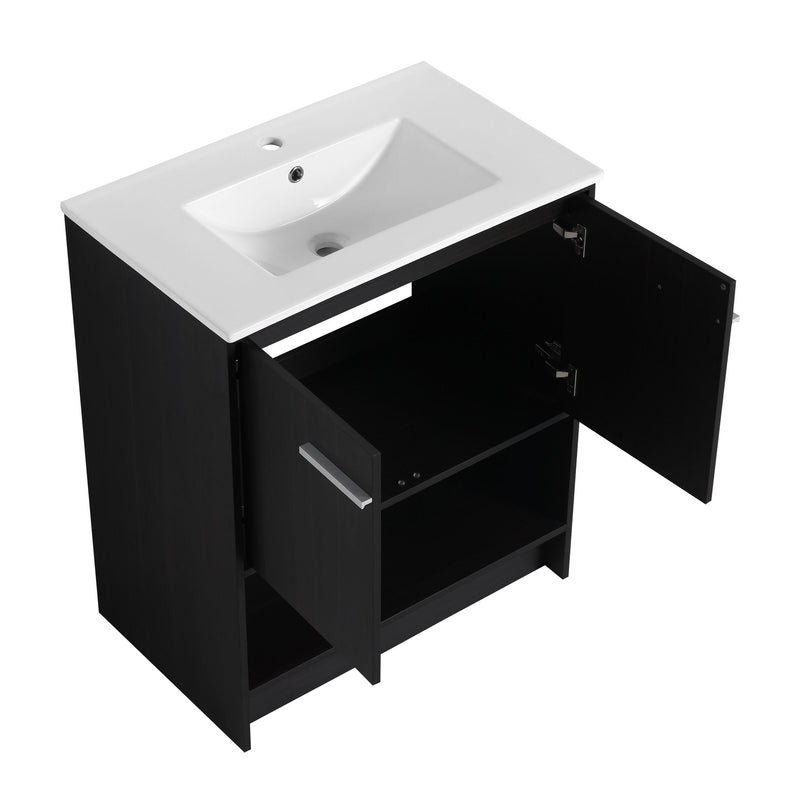 Modern Bathroom Vanity With Ceramic Sink, Freestanding Cabinet, Soft Closing Doors