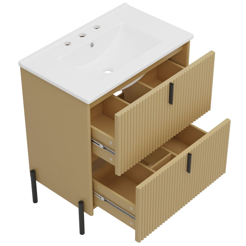 Fluted Bathroom Vanity With Ceramic Sink, Freestanding Design