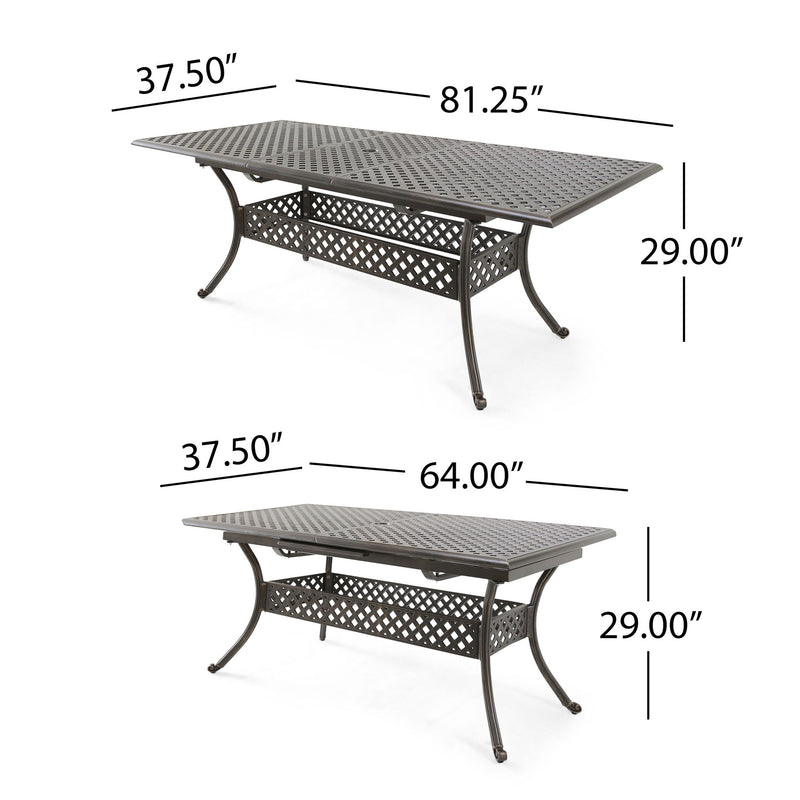 Outdoor Expandable Dining Table With Umbrella Holder, Lattice Pattern And Curved Legs - Black