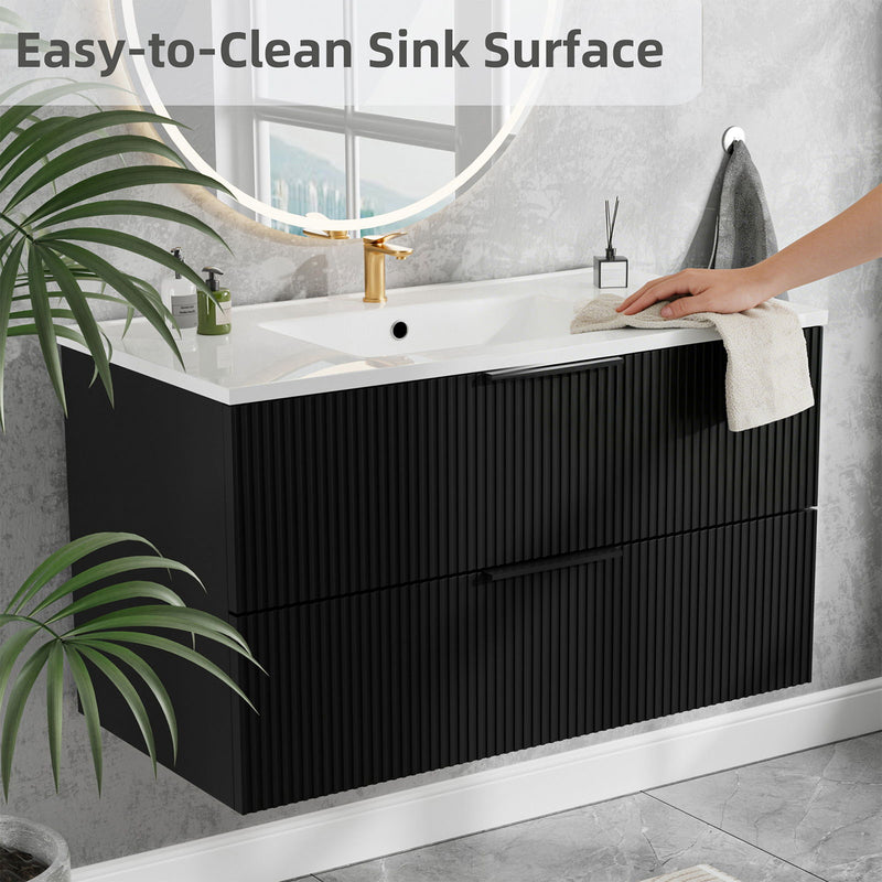 Modern Wall Mounted Floating Bathroom Vanity With Sink And Drawers
