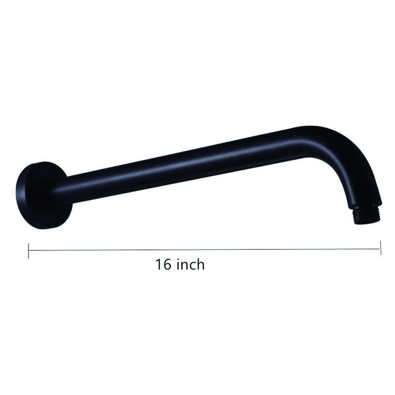 16" Shower Arm With Flange, Stainless Steel, Rust Resistant Design - Matte Black