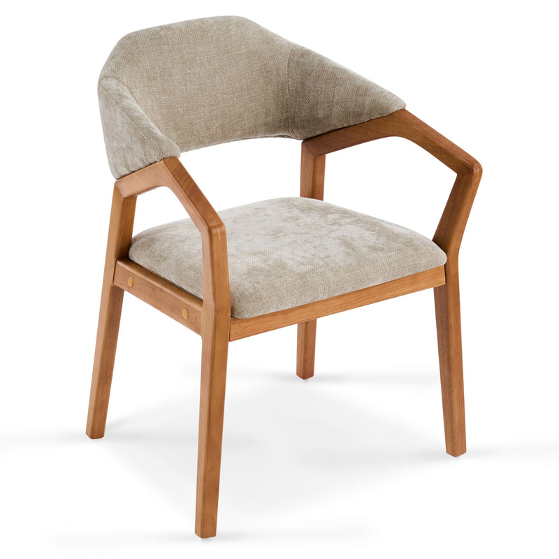 Indoor Upholstered Dining Chair (Set of 2) With Sturdy Frame And Ergonomic Curved Backrest - Oatmeal / Teak