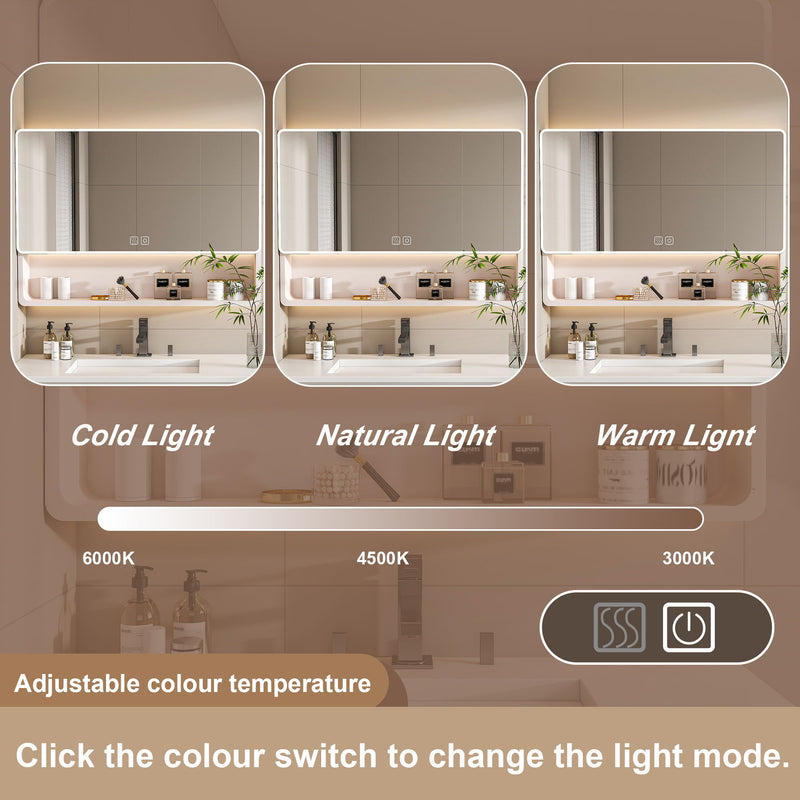 Aluminium Medicine Cabinet Mirror, With 3 Colors LED Light And Defogging Function - Khaki