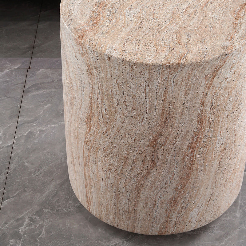 Tall Cylindrical Accent Coffee Table In - Beige / Yellow