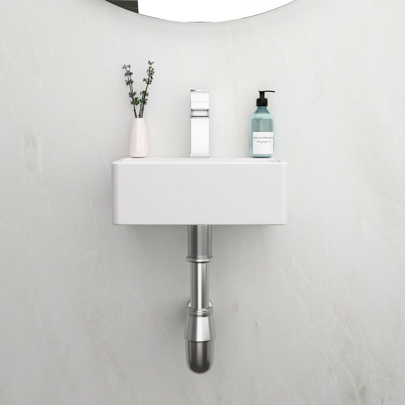 Ceramic Rectangle Wall Mount Bathroom Sink With Single Faucet Hole