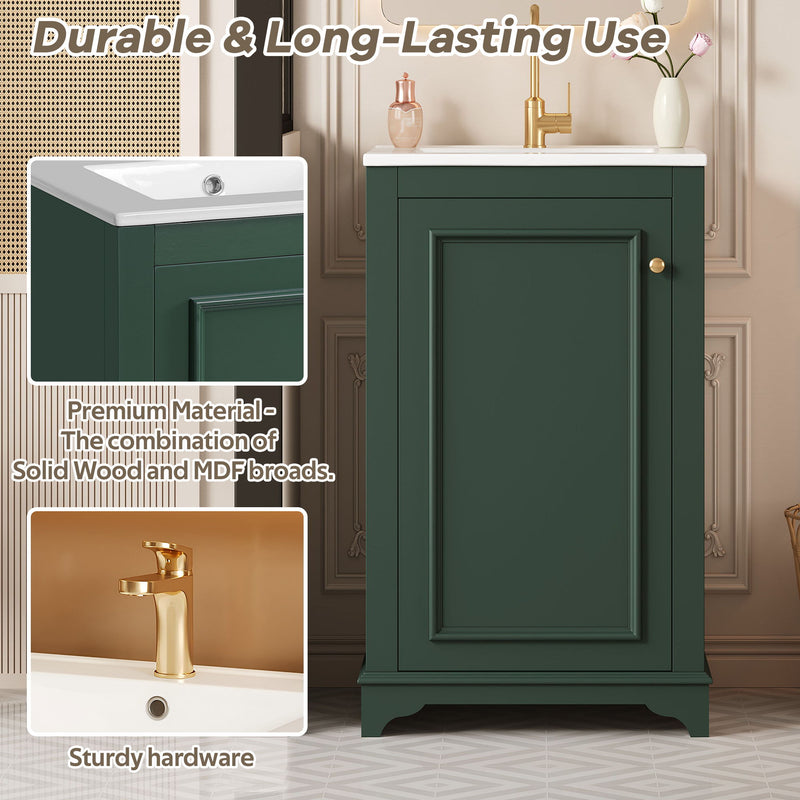 Bathroom Vanity With Sink, Freestanding Single Cabinet Set, Soft Close Door, Adjustable Shelf