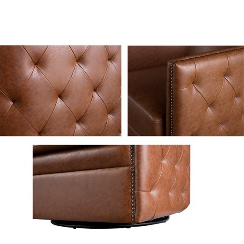 Swivel Chair With Tufted Barrel Design And Nailhead Accents