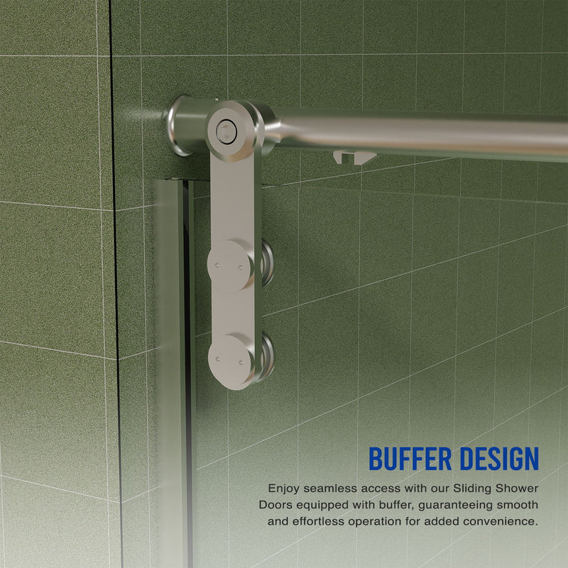 Frameless Shower Door, Sliding Shower Door, Premium 5 / 16" (8 Mm) Thick Tempered Glass Shower Enclosure With Towel Bar, Double Side Easy Clean Coat, Finished With Buffer